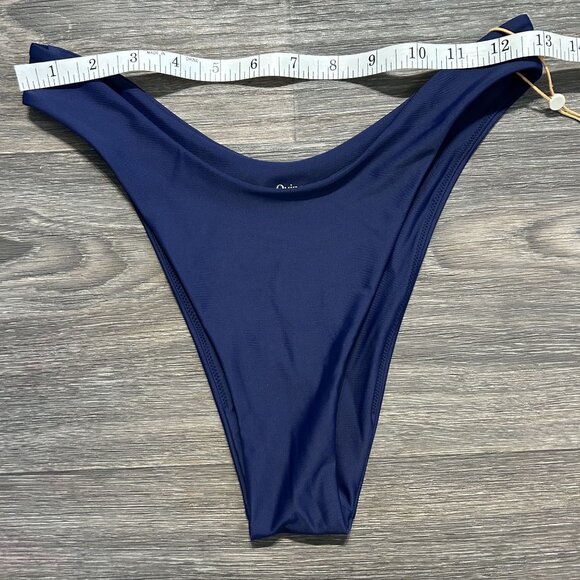 NWT Quince Small Italian Adjustable V Neck Bikini High Leg Cheeky Bottom Navy - Picture 6 of 8